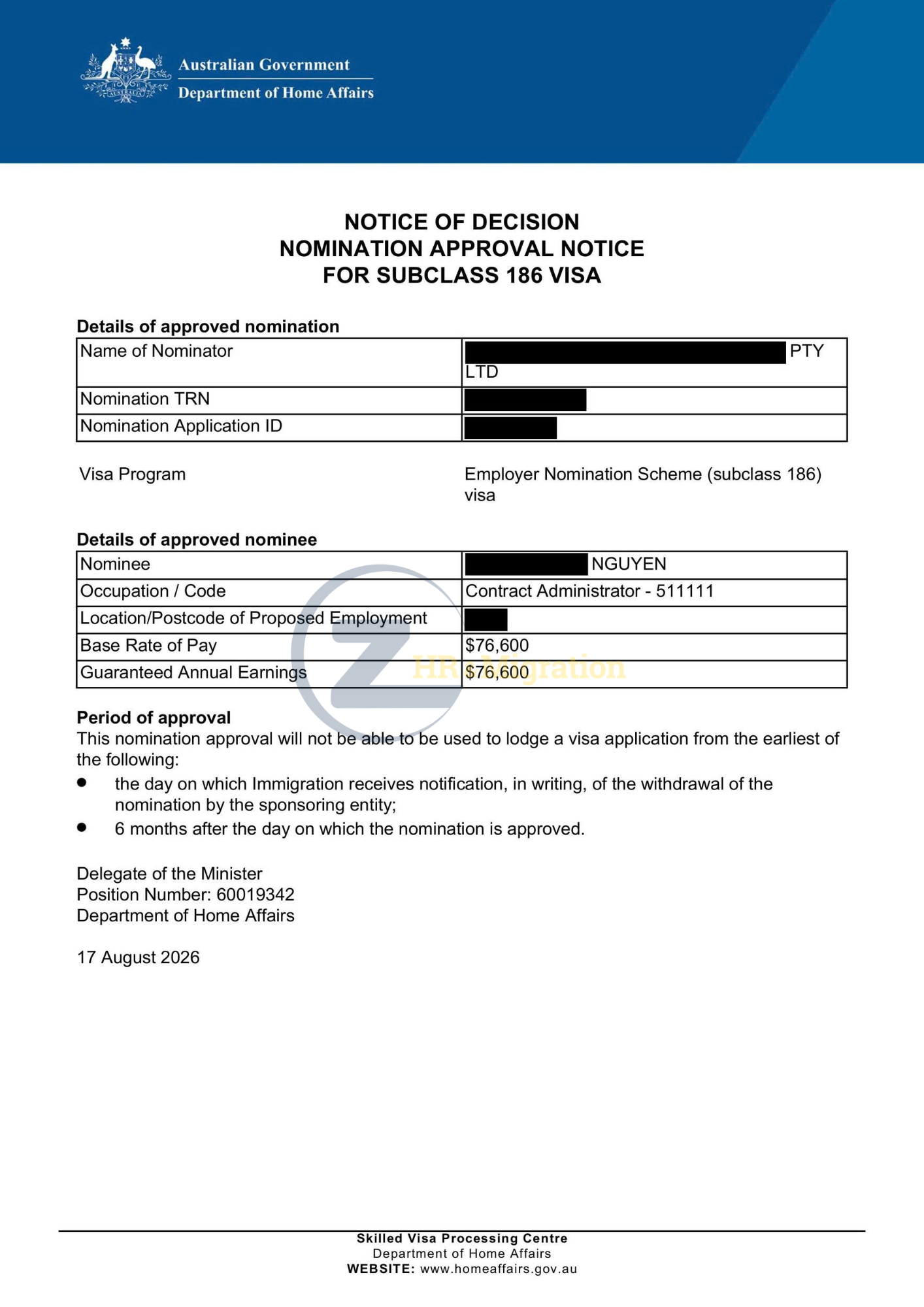Nomination Approved for a Contract Administrator Position 2